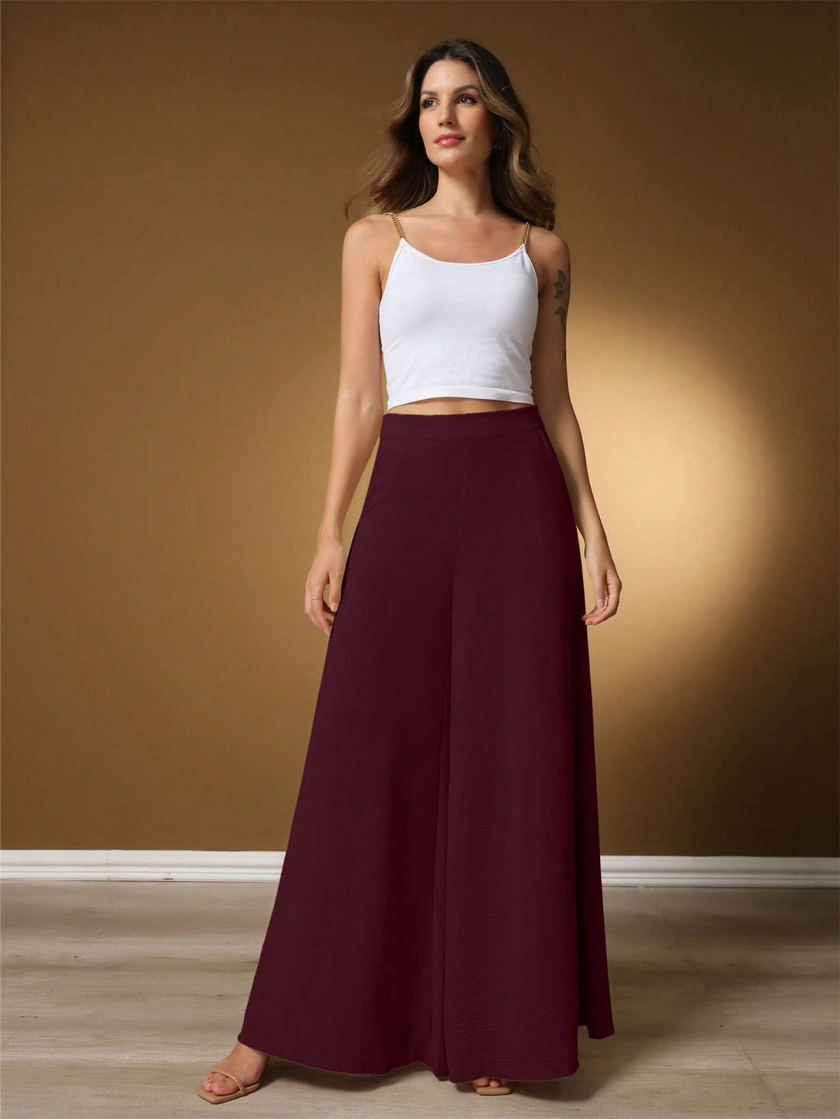 Calça Pantalona Feminina Cintura Alta Bordô – Doce Malícia