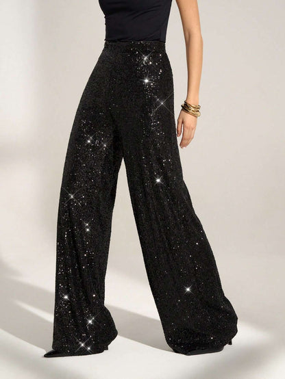Calça Pantalona Feminina Paetê Cintura Alta – Doce Malícia