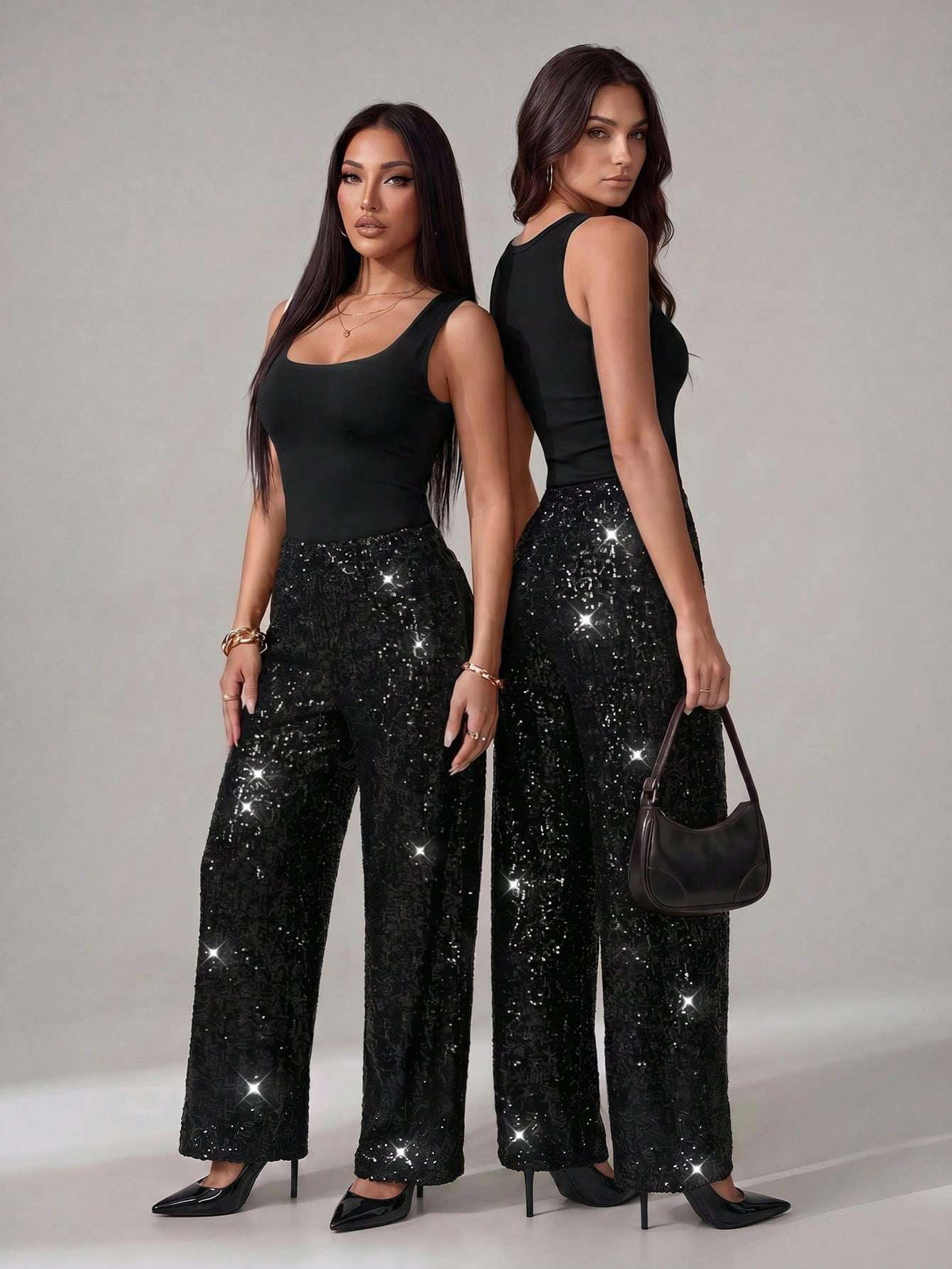 Calça Pantalona Feminina Paetê Cintura Alta – Doce Malícia