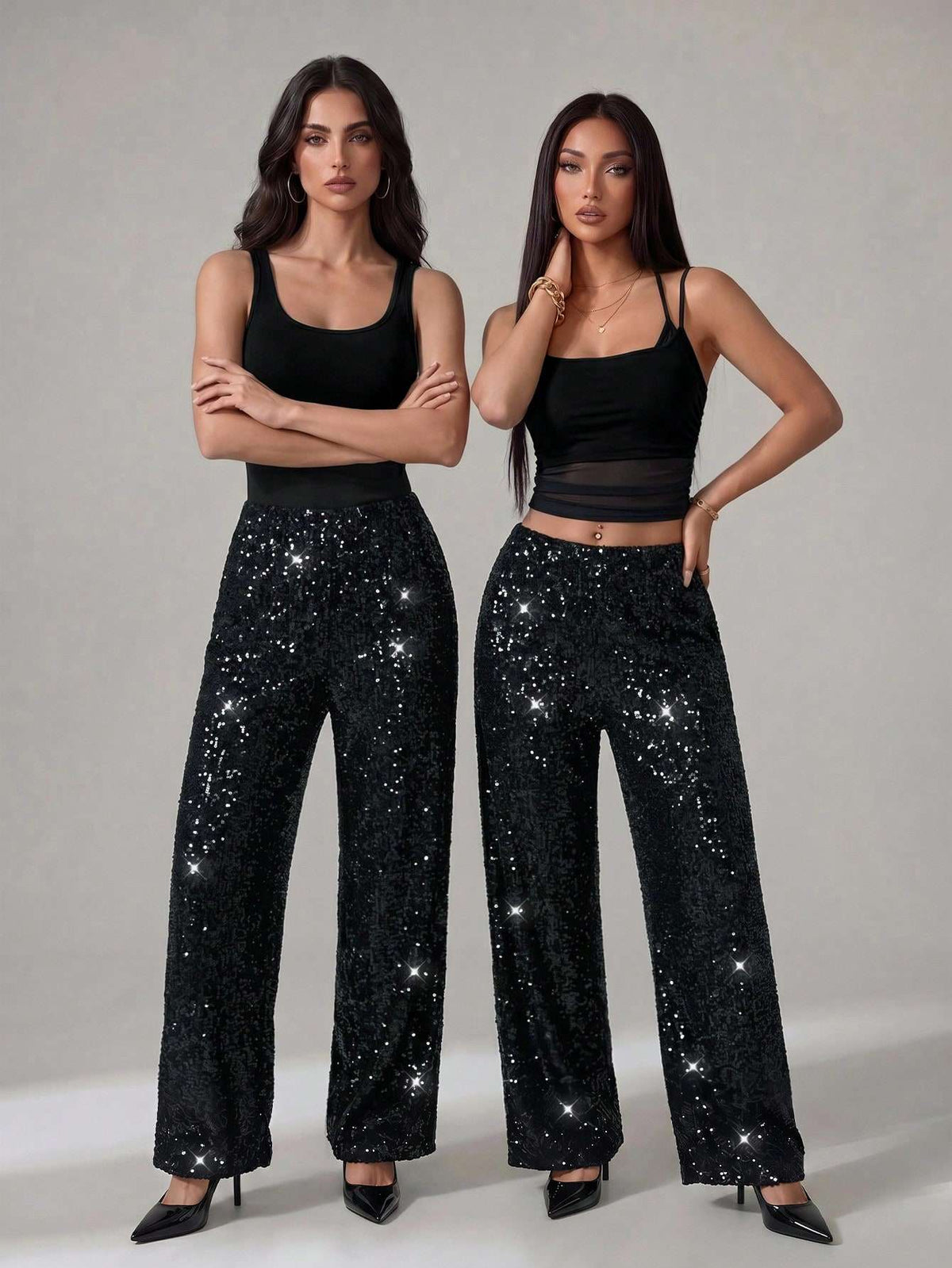 Calça Pantalona Feminina Paetê Cintura Alta – Doce Malícia