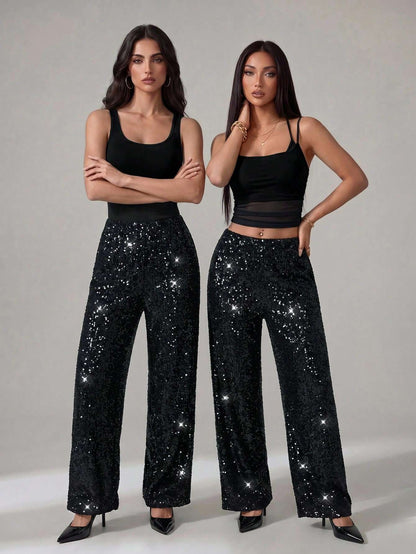 Calça Pantalona Feminina Paetê Cintura Alta – Doce Malícia