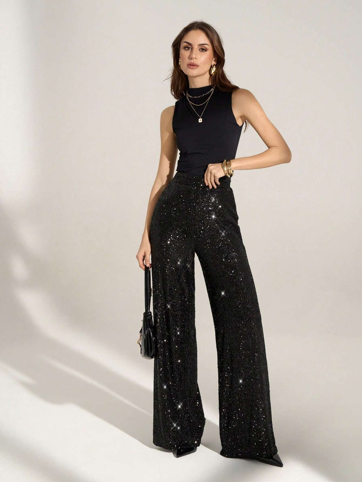 Calça Pantalona Feminina Paetê Cintura Alta – Doce Malícia