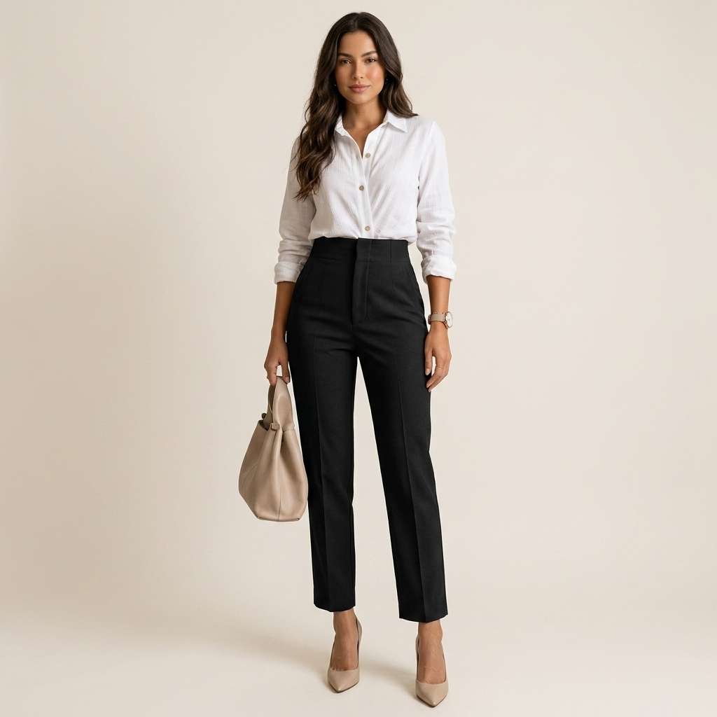 Calça Feminina Cintura Alta Preto Braguilha com zíper – Doce Malícia - Preto