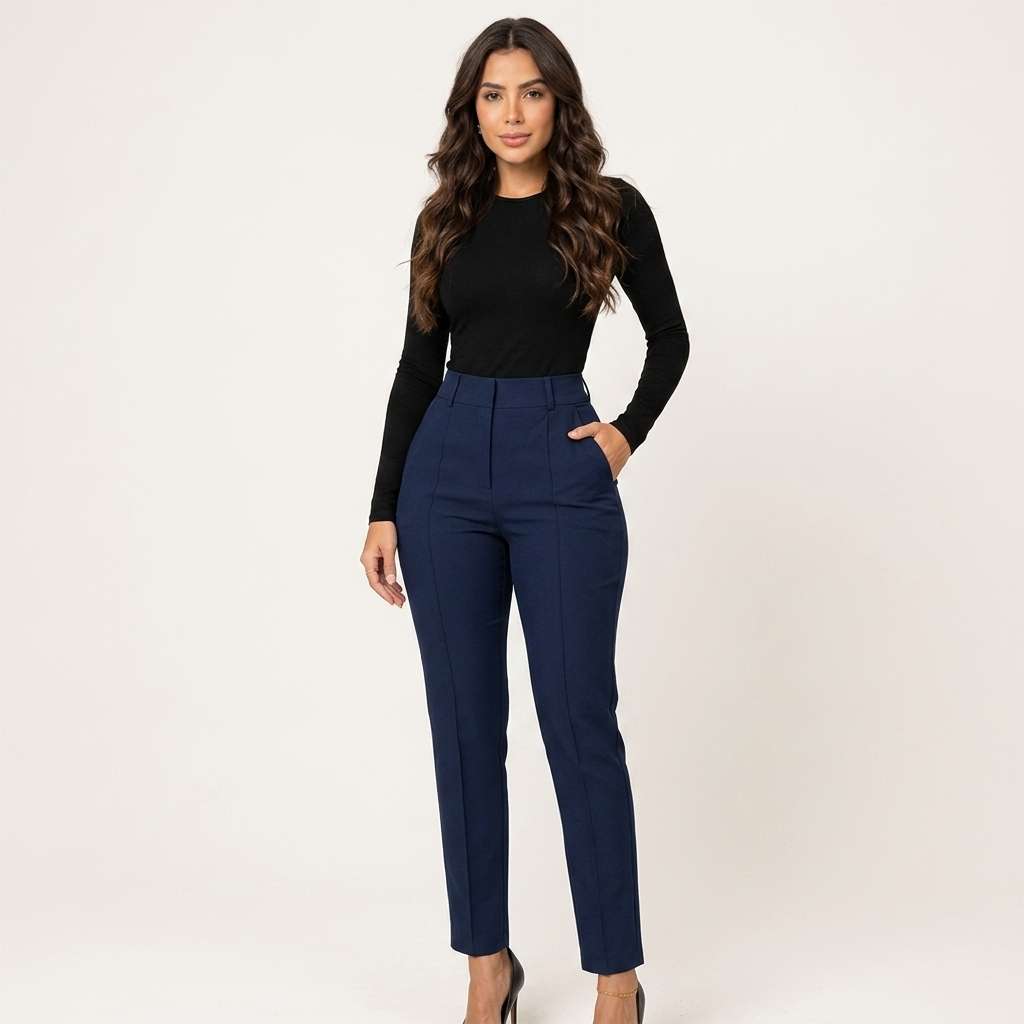 Calça Feminina Cintura Alta Preto – Doce Malícia - Azul-marinho