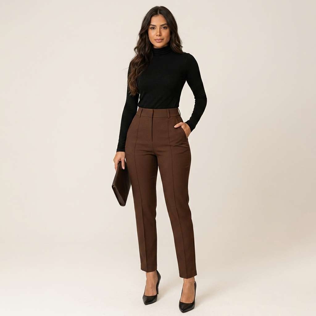 Calça Feminina Cintura Alta Preto – Doce Malícia - Marrom