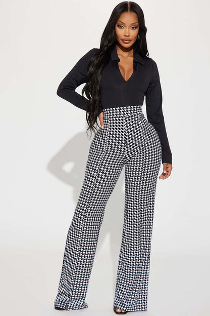 Calça Feminina Estampado Pantalona Cintura Alta Branco – Doce Malícia