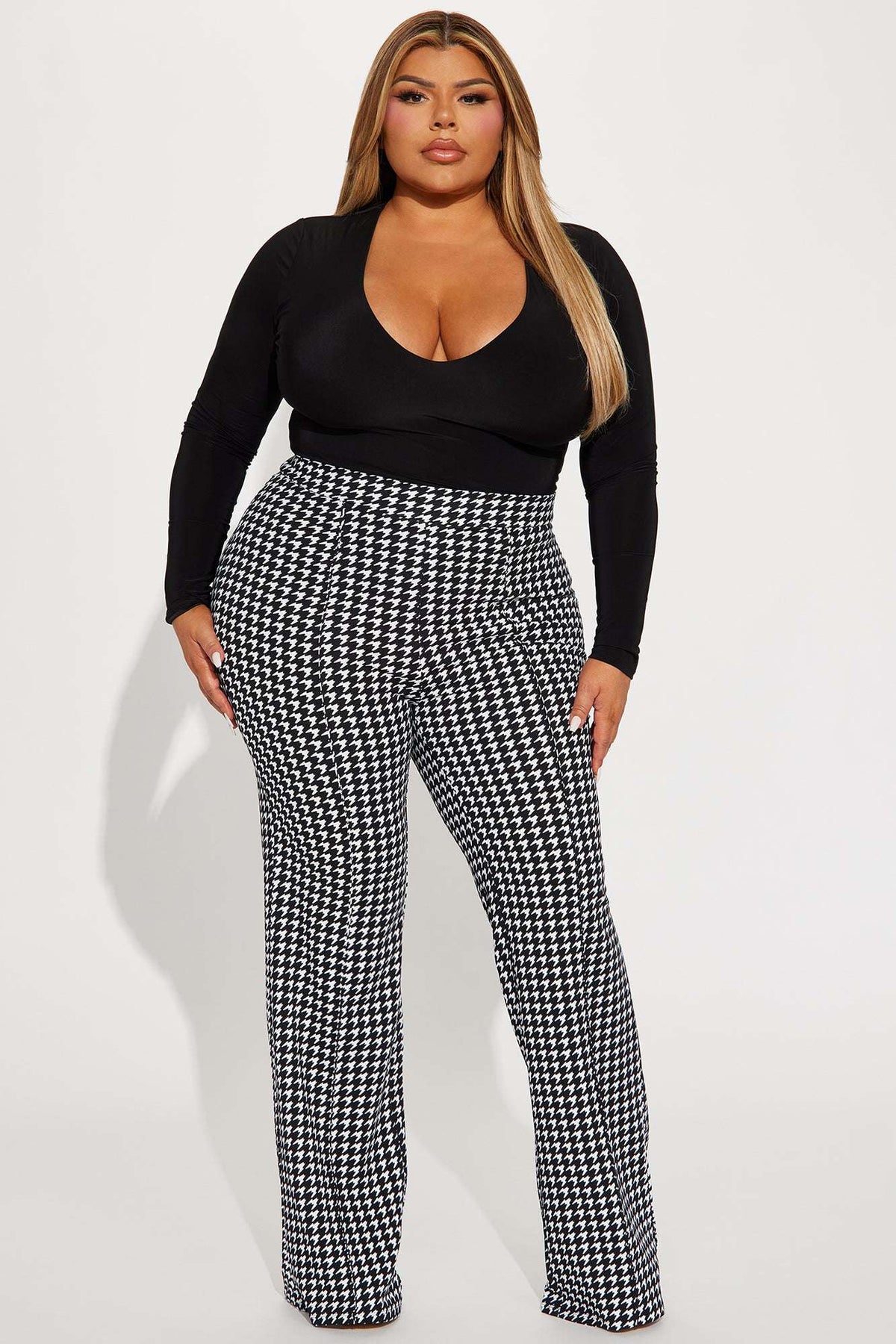 Calça Feminina Estampado Pantalona Cintura Alta Branco – Doce Malícia