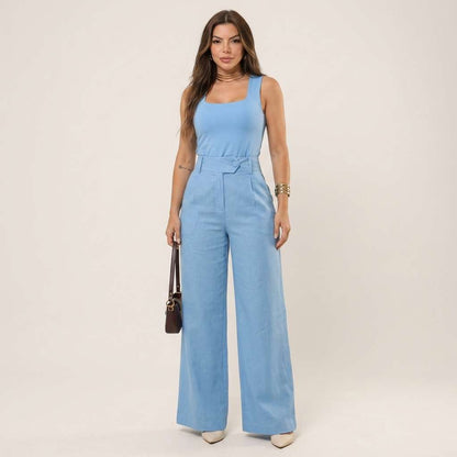Calça Feminina Linho Bege – Doce Malícia - Azul Claro