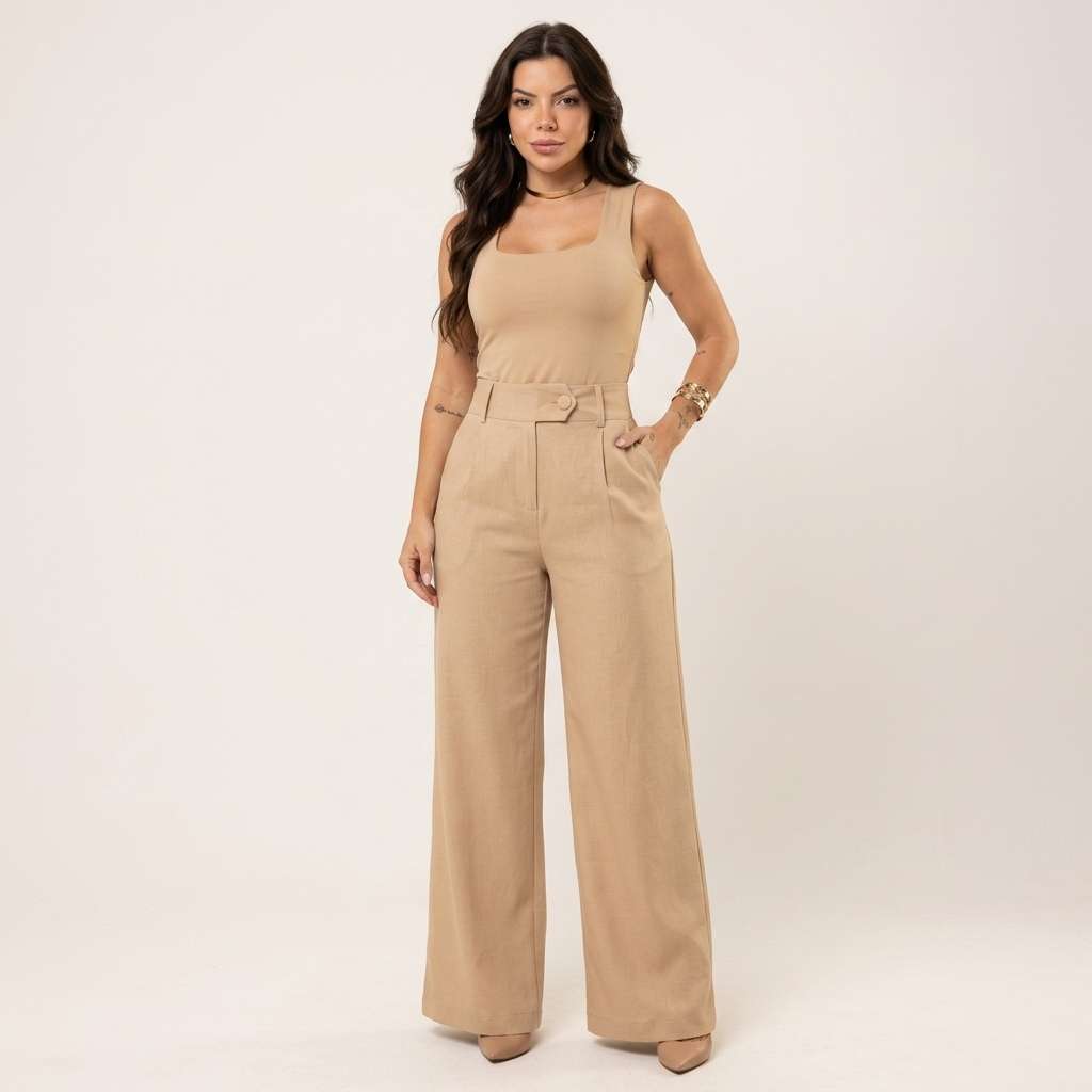 Calça Feminina Linho Bege – Doce Malícia - Bege