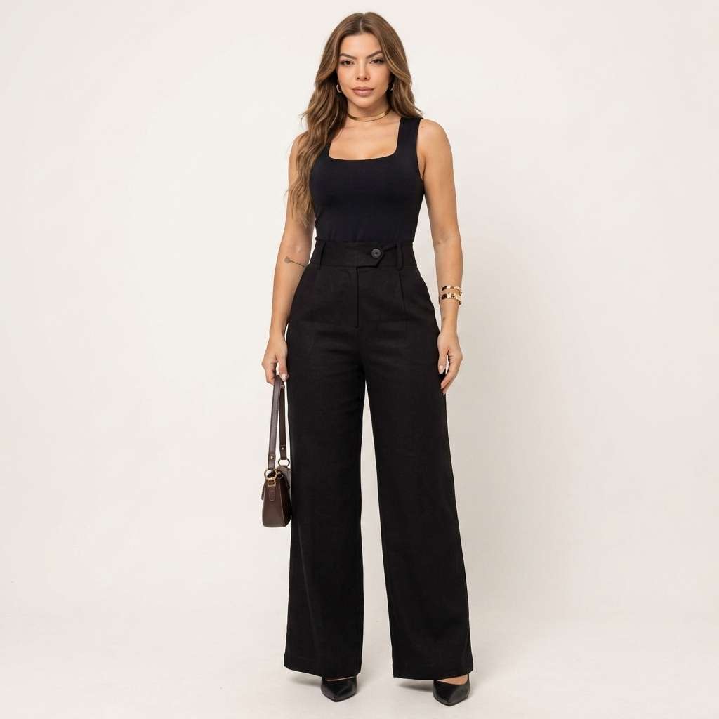 Calça Feminina Linho Bege – Doce Malícia - Preto