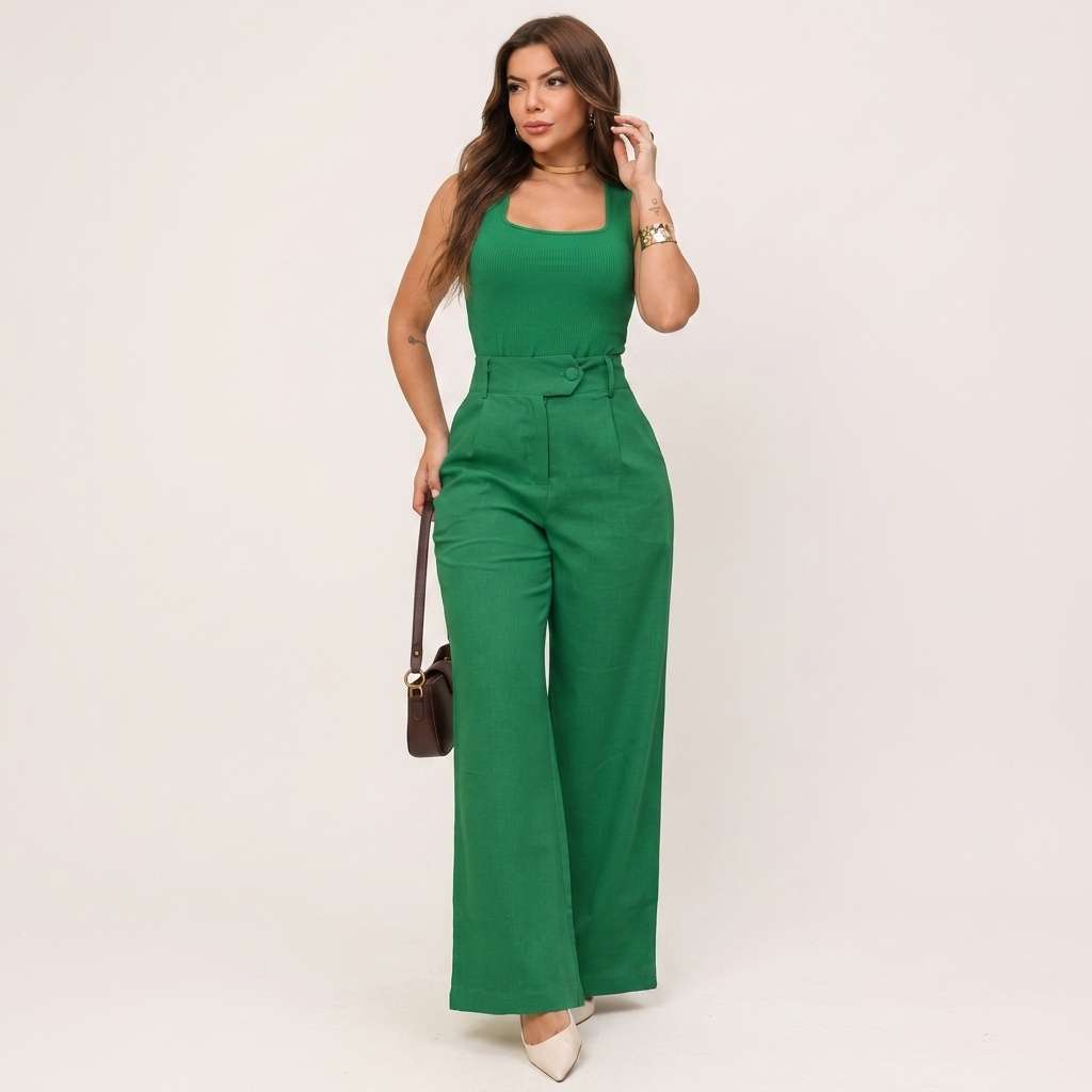 Calça Feminina Linho Bege – Doce Malícia - Verde