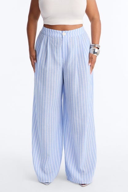 Calça Feminina Linho Pantalona Listrado – Doce Malícia