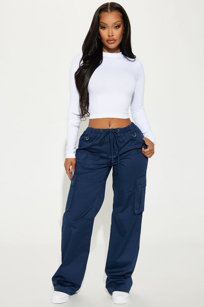 Calça Feminina Pantalona Cargo Azul – Doce Malícia