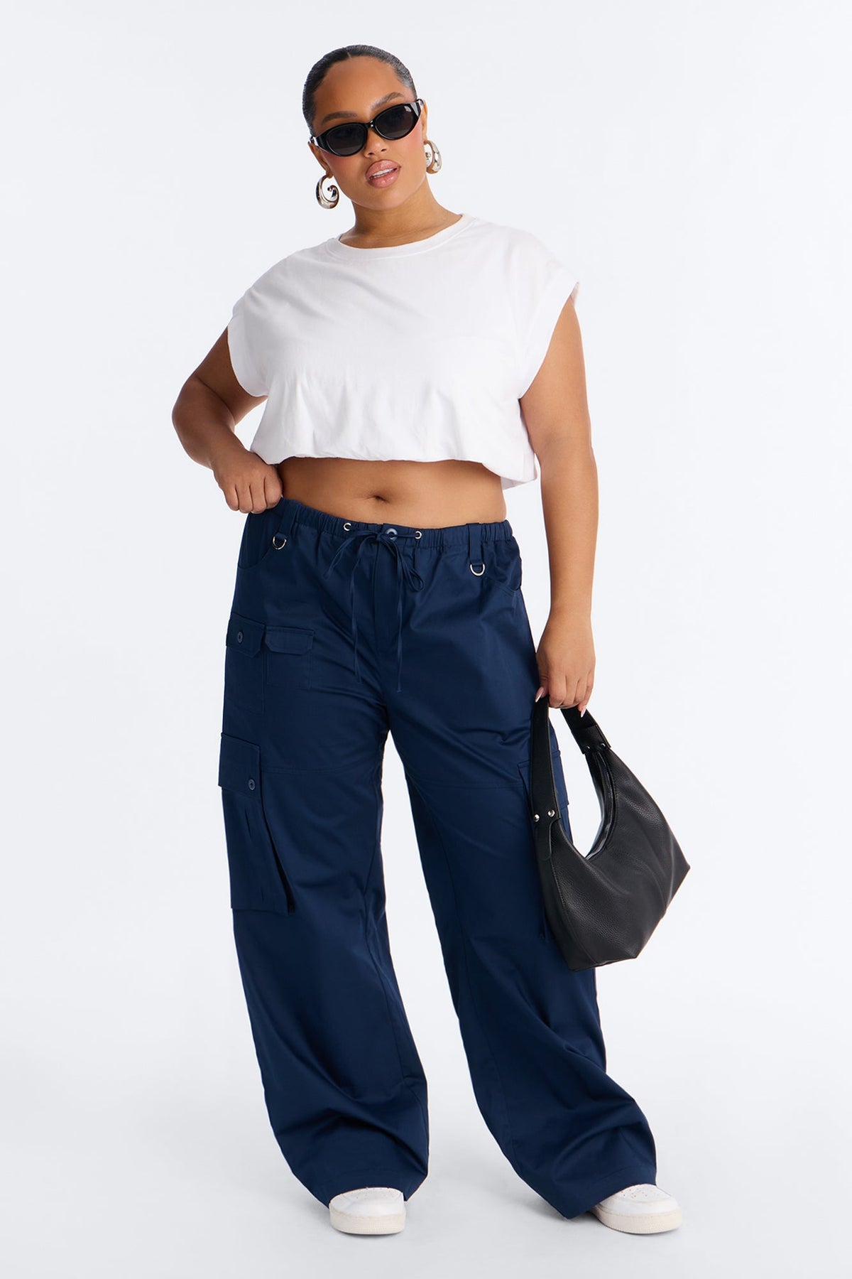 Calça Feminina Pantalona Cargo Azul – Doce Malícia