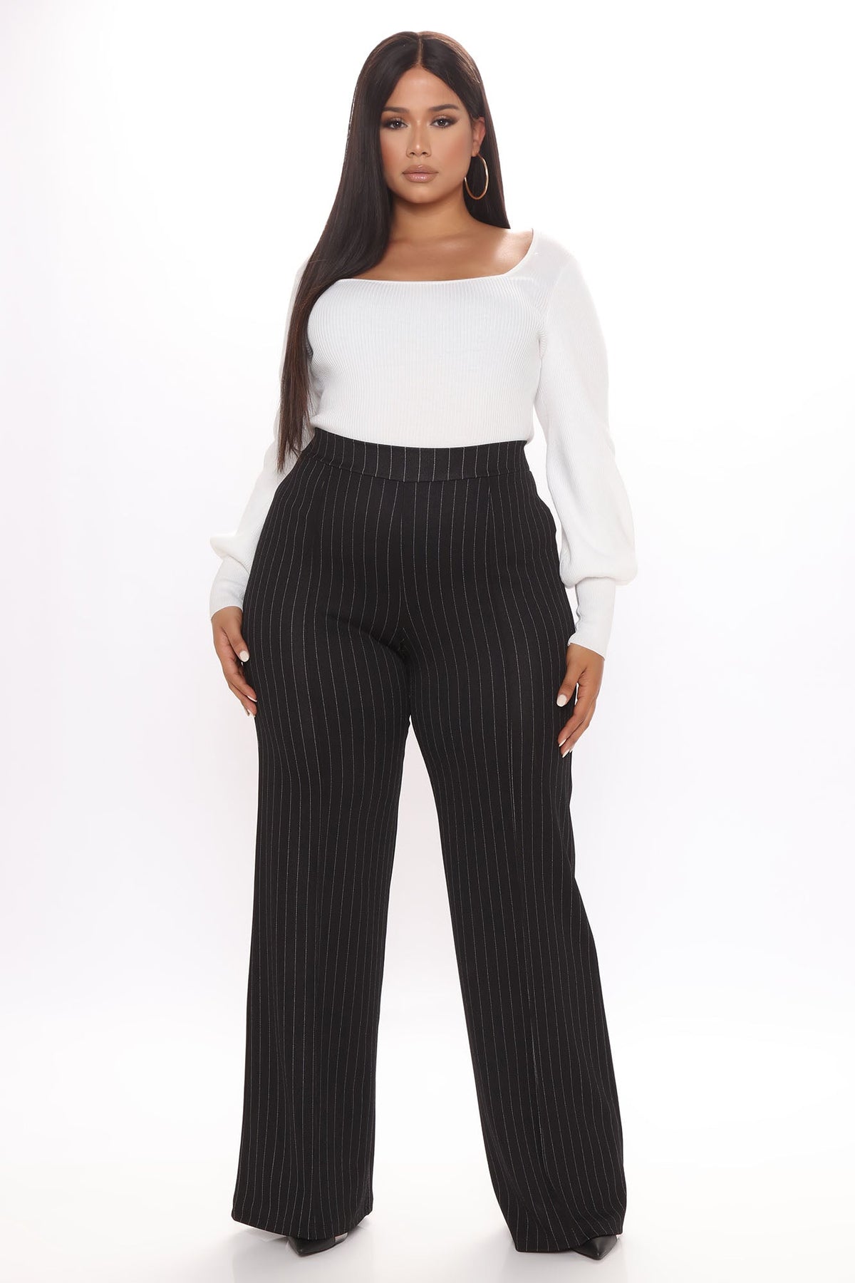 Calça Feminina Pantalona Cintura Alta Plissado Branco – Doce Malícia
