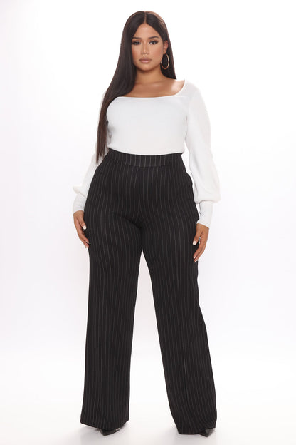 Calça Feminina Pantalona Cintura Alta Plissado Branco – Doce Malícia