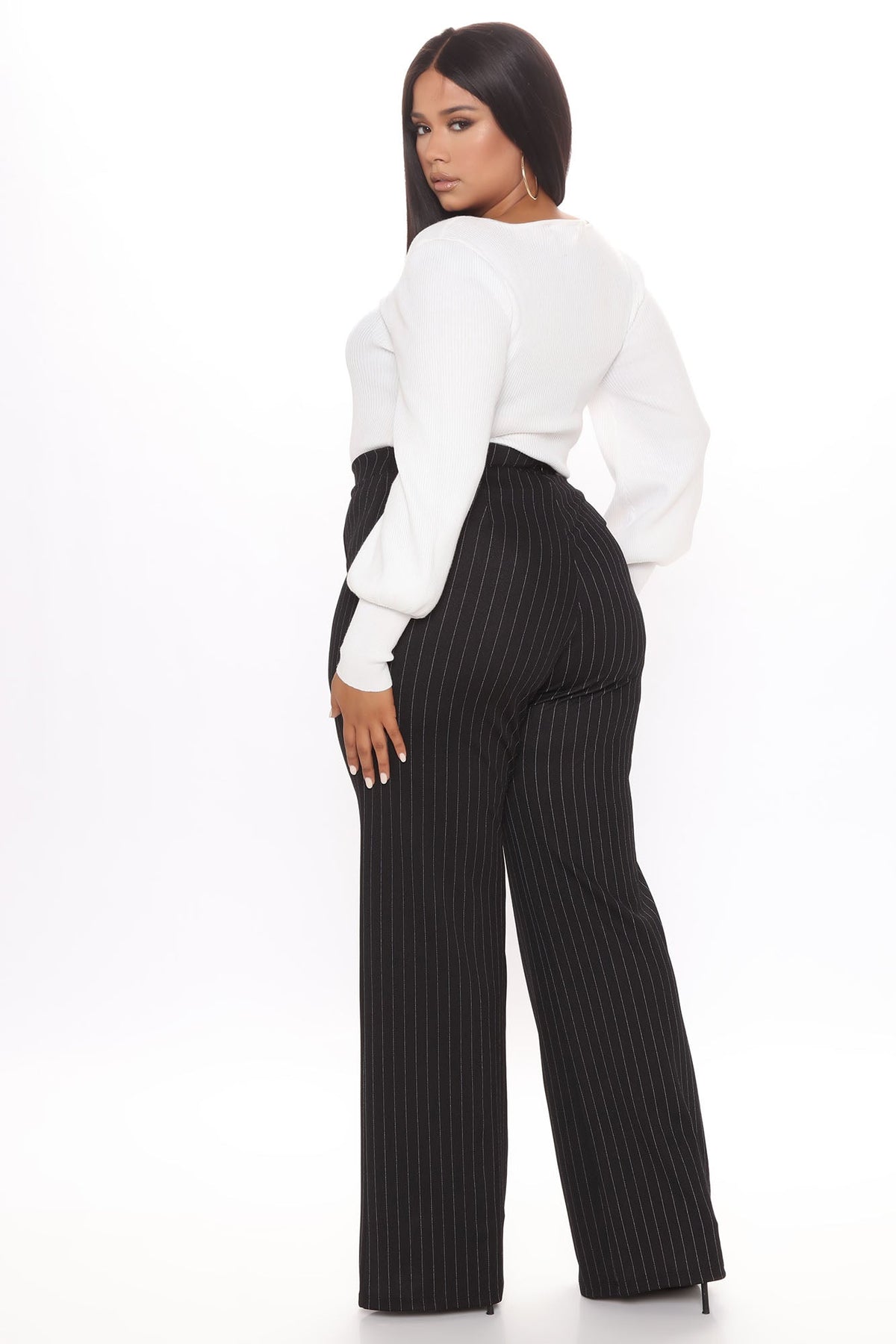 Calça Feminina Pantalona Cintura Alta Plissado Branco – Doce Malícia