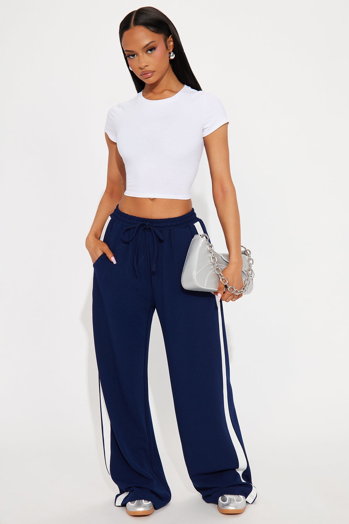 Calça Feminina Pantalona Listrado Azul – Doce Malícia
