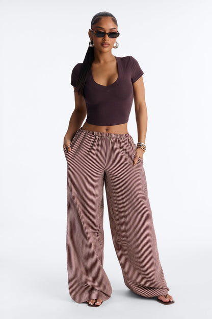 Calça Feminina Pantalona Listrado Marrom – Doce Malícia