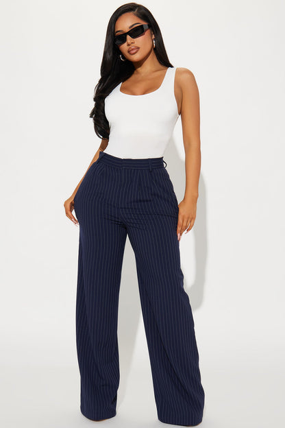 Calça Feminina Pantalona Plissado Listrado Azul – Doce Malícia