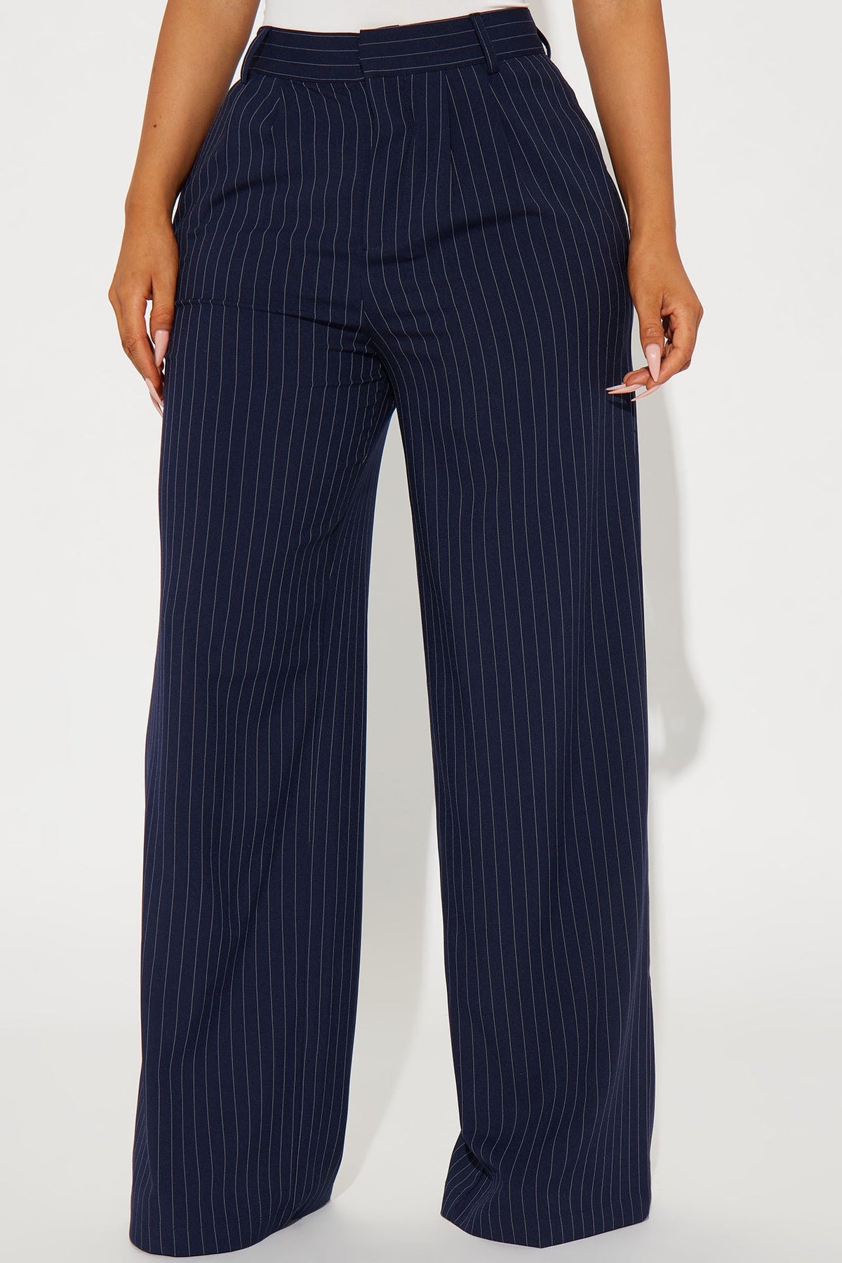 Calça Feminina Pantalona Plissado Listrado Azul – Doce Malícia