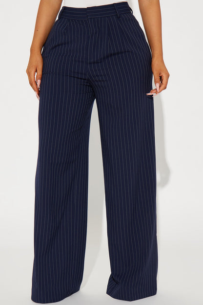 Calça Feminina Pantalona Plissado Listrado Azul – Doce Malícia