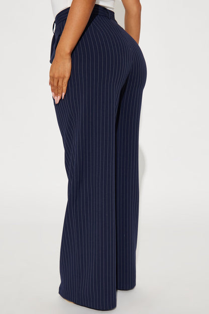 Calça Feminina Pantalona Plissado Listrado Azul – Doce Malícia