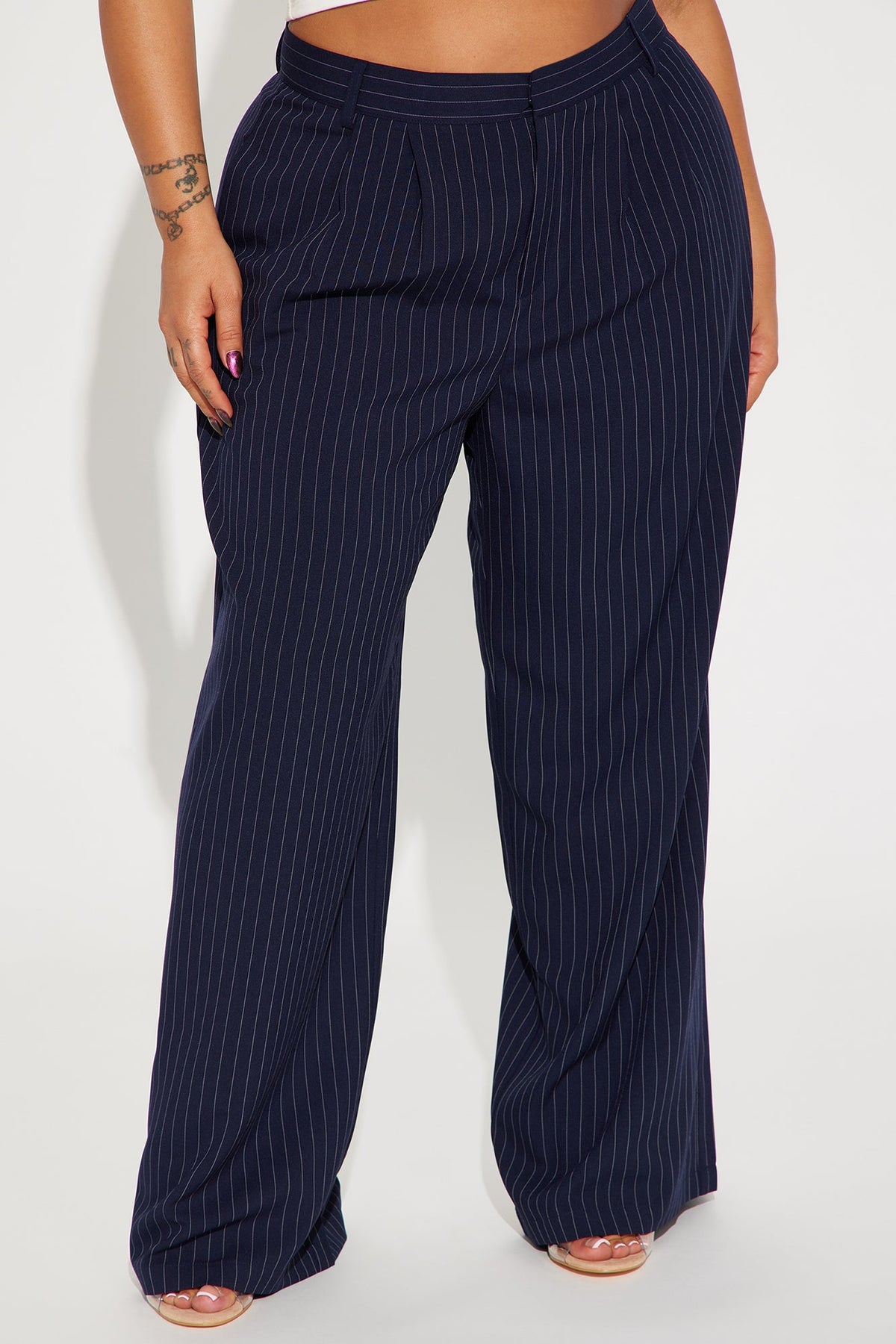 Calça Feminina Pantalona Plissado Listrado Azul – Doce Malícia