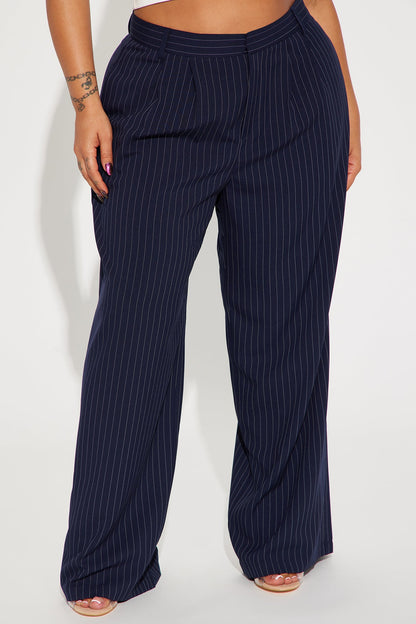 Calça Feminina Pantalona Plissado Listrado Azul – Doce Malícia