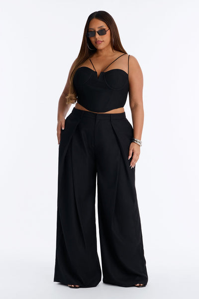 Calça Feminina Pantalona Plissado Preto – Doce Malícia