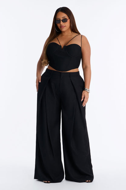 Calça Feminina Pantalona Plissado Preto – Doce Malícia