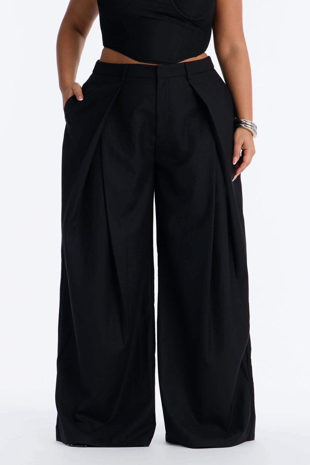 Calça Feminina Pantalona Plissado Preto – Doce Malícia