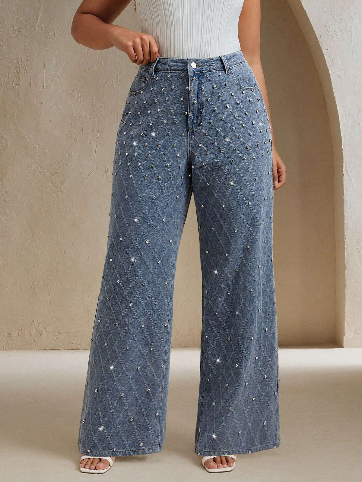 Calça Jeans Feminina Plus Size Strass Azul – Doce Malícia