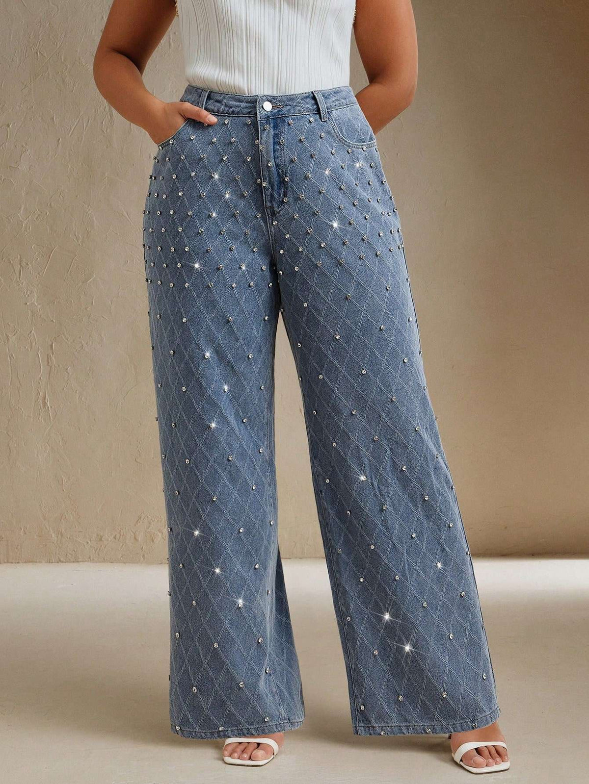 Calça Jeans Feminina Plus Size Strass Azul – Doce Malícia