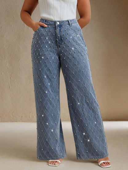 Calça Jeans Feminina Plus Size Strass Azul – Doce Malícia