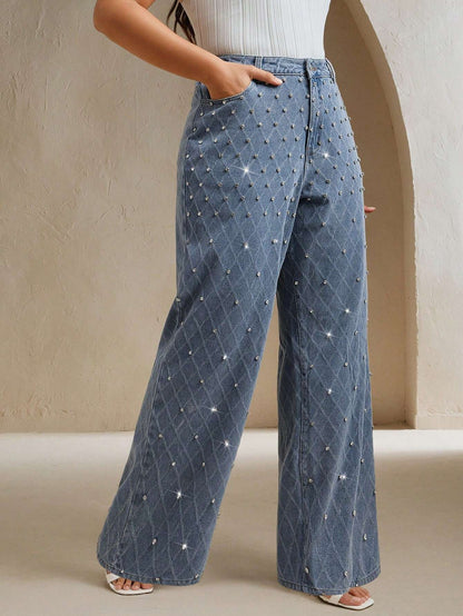 Calça Jeans Feminina Plus Size Strass Azul – Doce Malícia