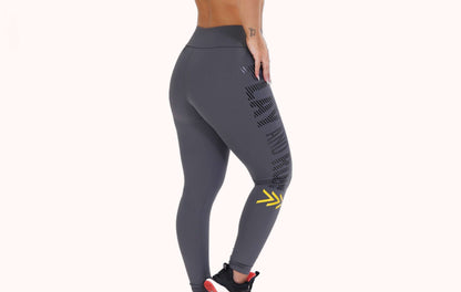 Calça Legging Fitness Feminina Cintura Alta Cinza Estampa Lateral