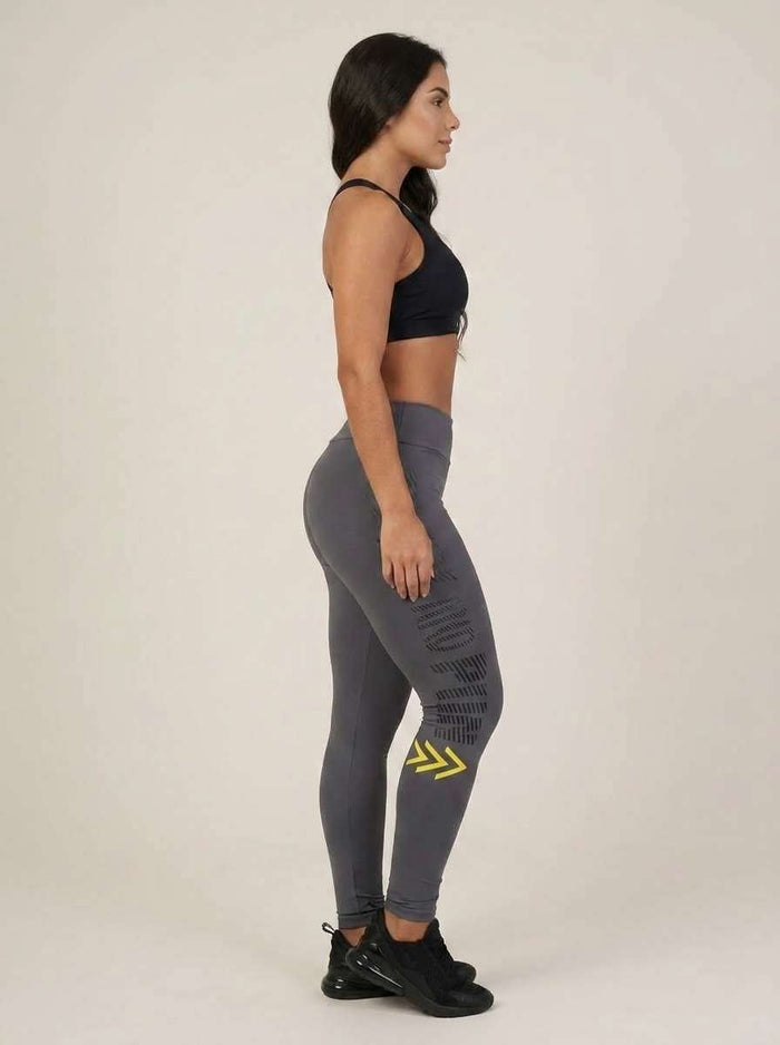 Calça Legging Fitness Feminina Cintura Alta Cinza Estampa Lateral — Doce Malícia