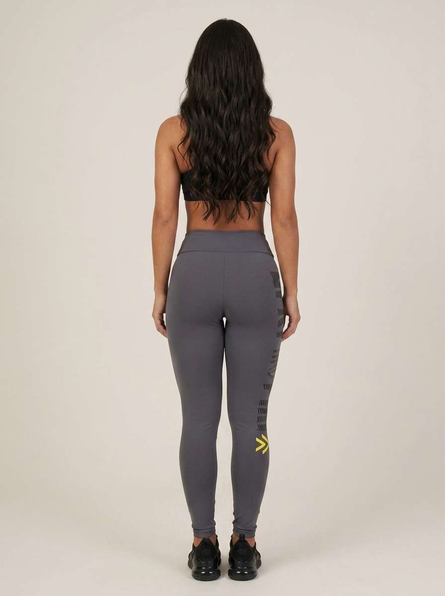 Calça Legging Fitness Feminina Cintura Alta Cinza Estampa Lateral