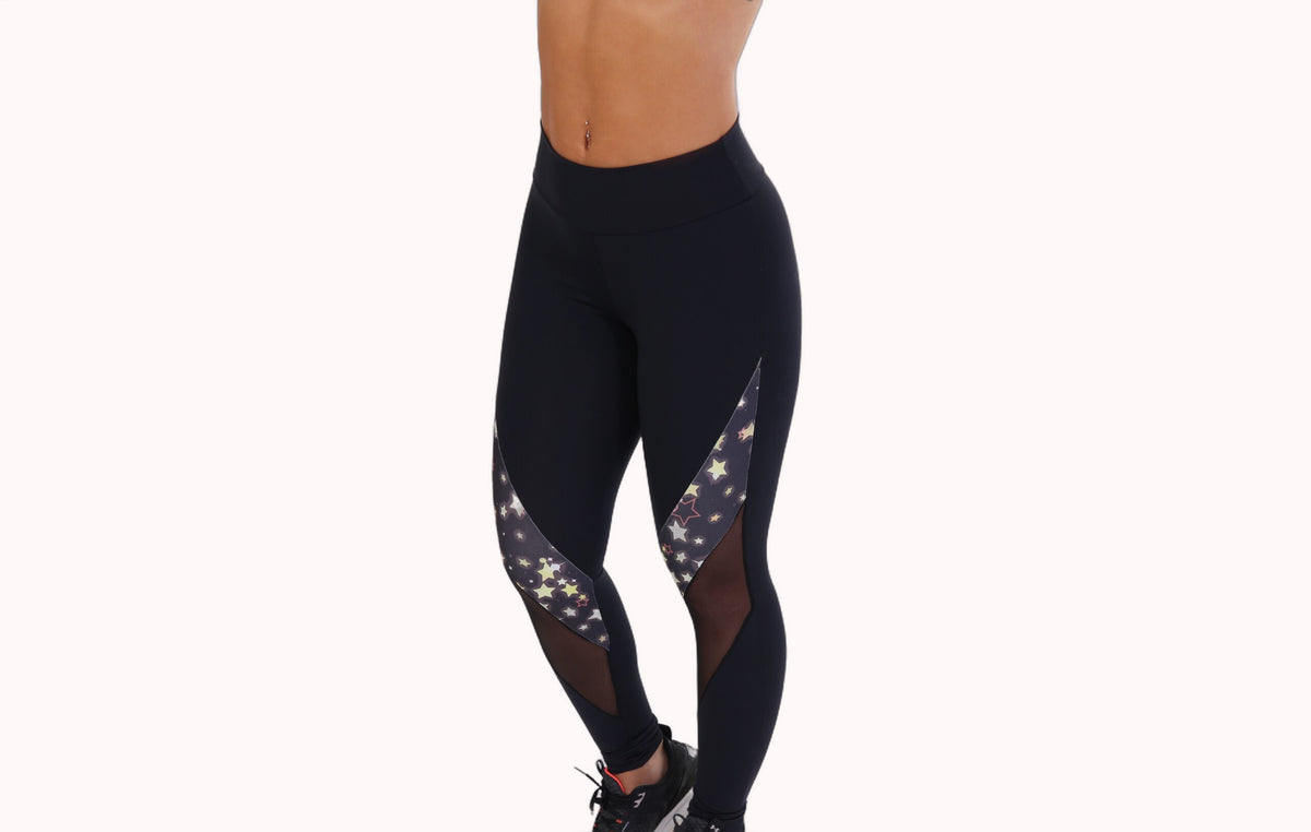 Calça Legging com Tule e Estampa