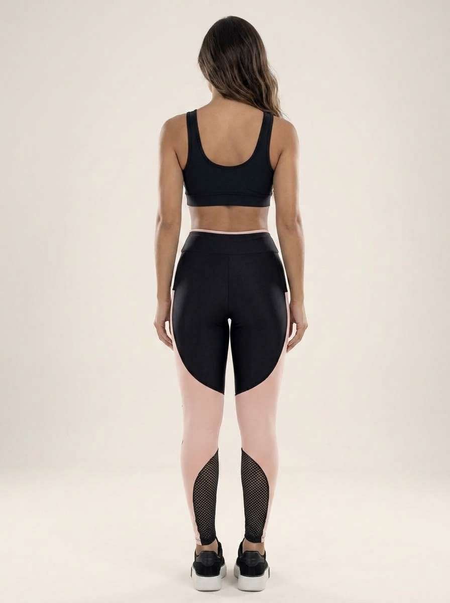 Calça Legging Fitness Feminina Cintura Alta com Silk e Recortes
