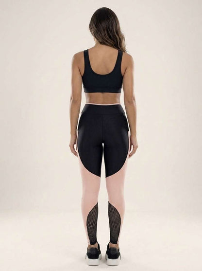 Calça Legging Fitness Feminina Cintura Alta com Silk e Recortes