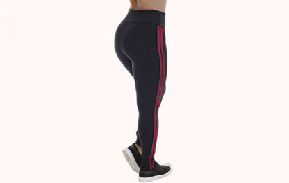Calça legging preta com listras nas laterais – Doce Malícia