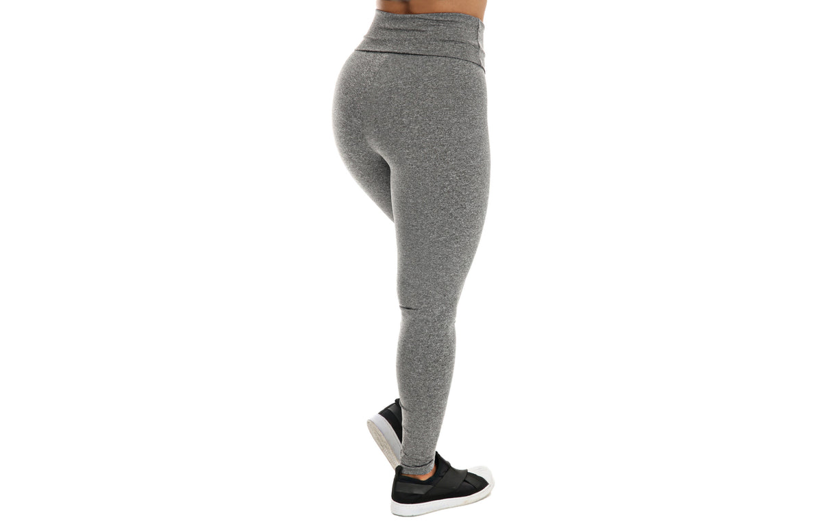 Calça legging mesclada com cós alto em cinza – Doce Malícia