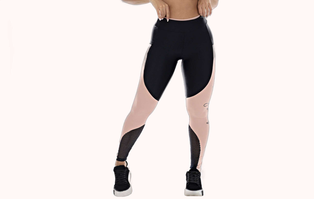 Calça Legging Fitness Feminina Cintura Alta com Silk e Recortes