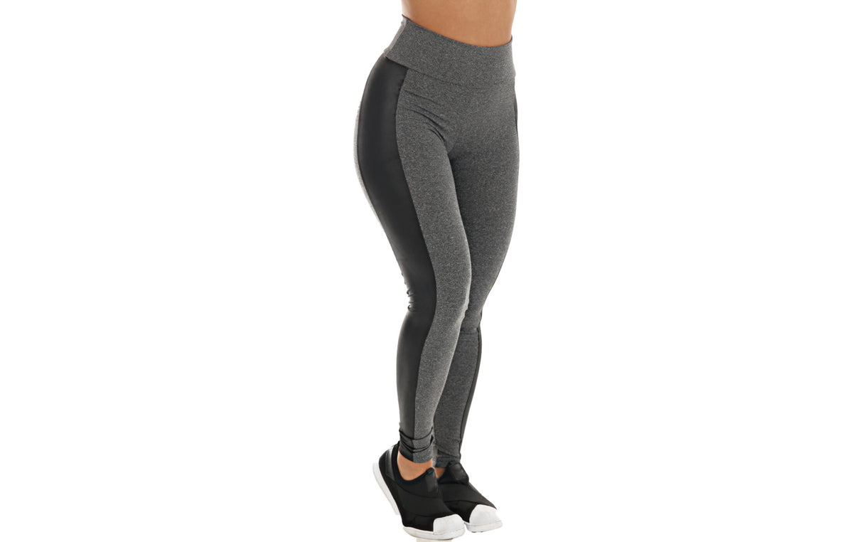 Calça legging mescla com faixa preta em cinza – Doce Malícia