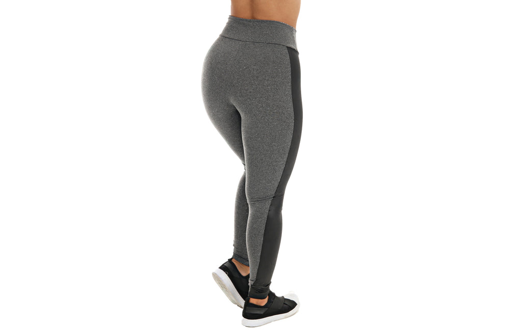 Calça legging mescla com faixa preta em cinza – Doce Malícia
