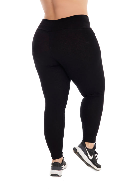 Calça Legging de Algodão Plus Size em Preto – Doce Malícia