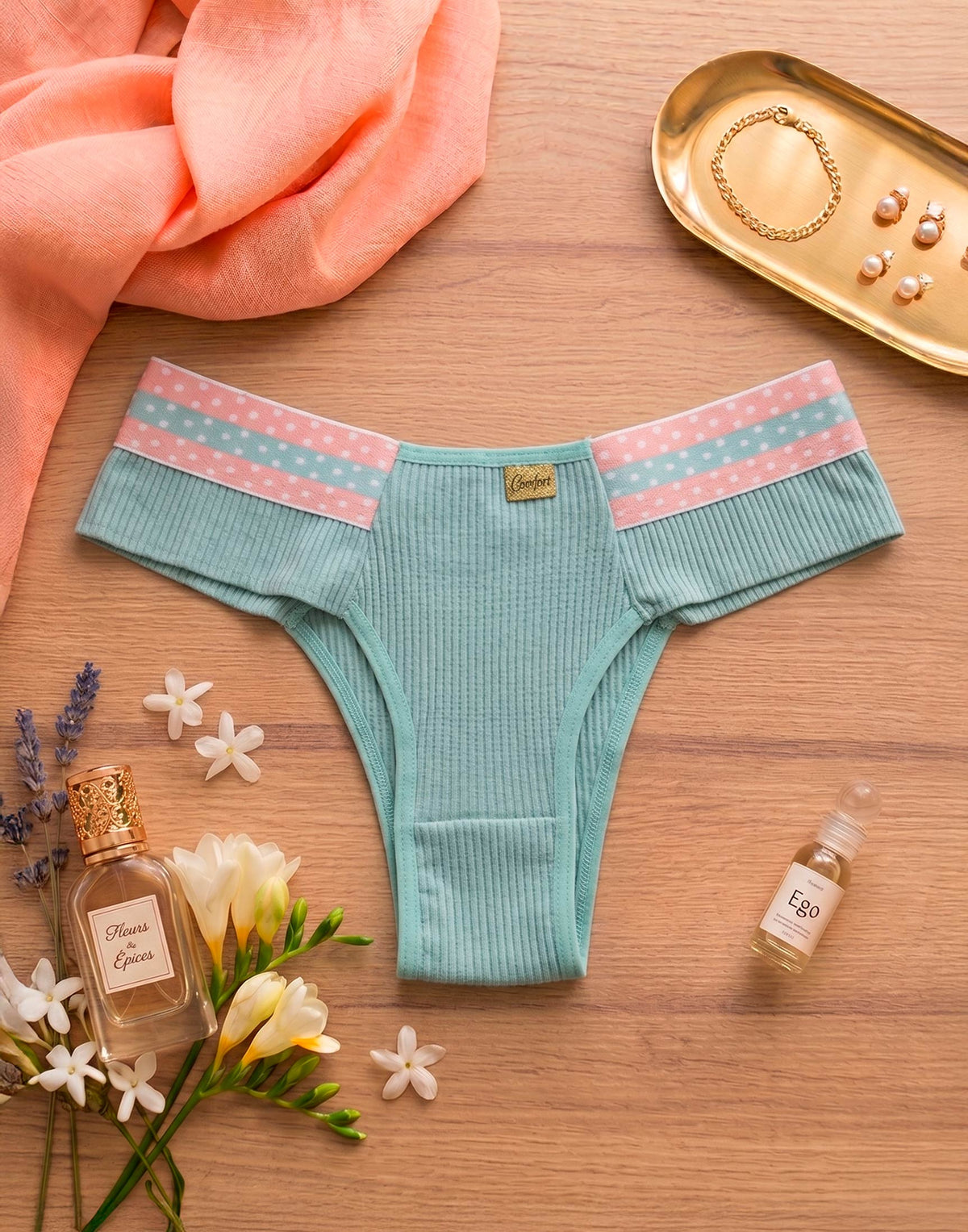 Calcinha Canelada com Elástico Estampado em azul-Marinho – Doce Malícia