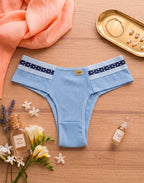Calcinha Canelada com Elástico Estampado em azul-Marinho – Doce Malícia
